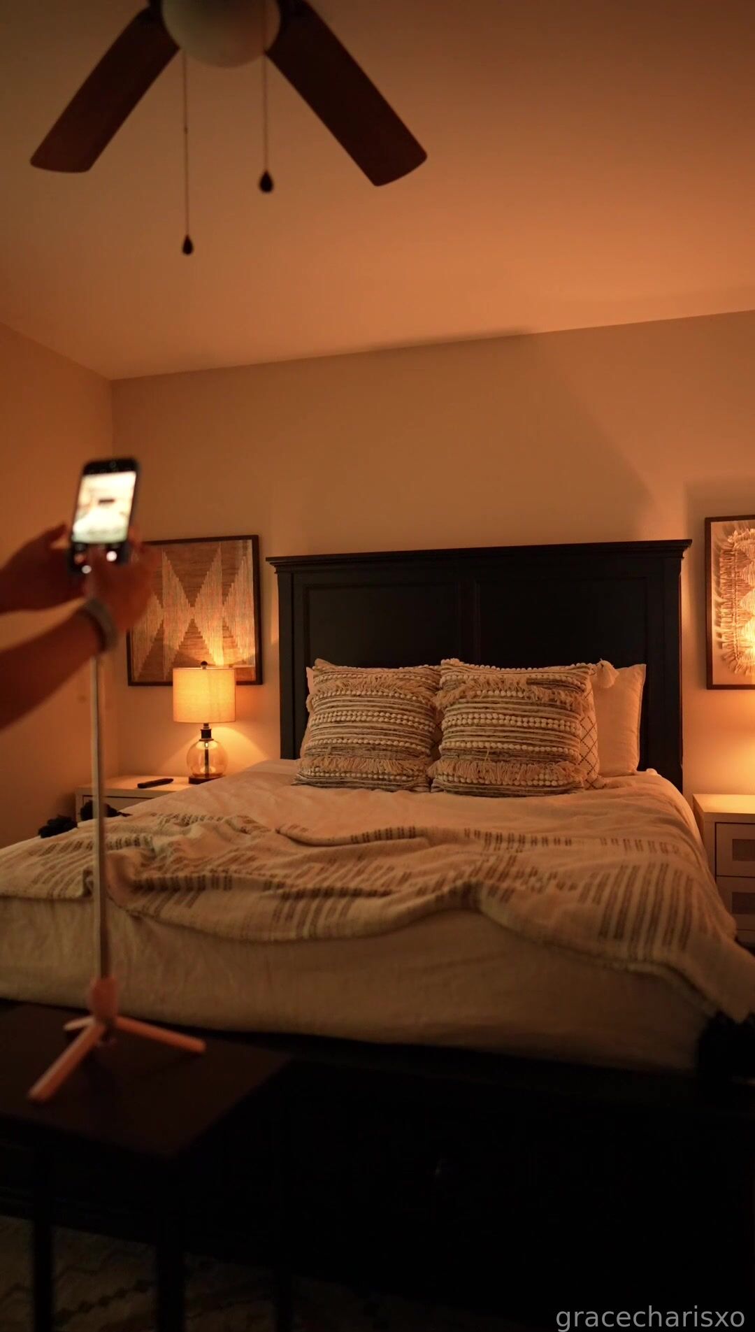 Grace Charis Selfie filming bedroom striptease
