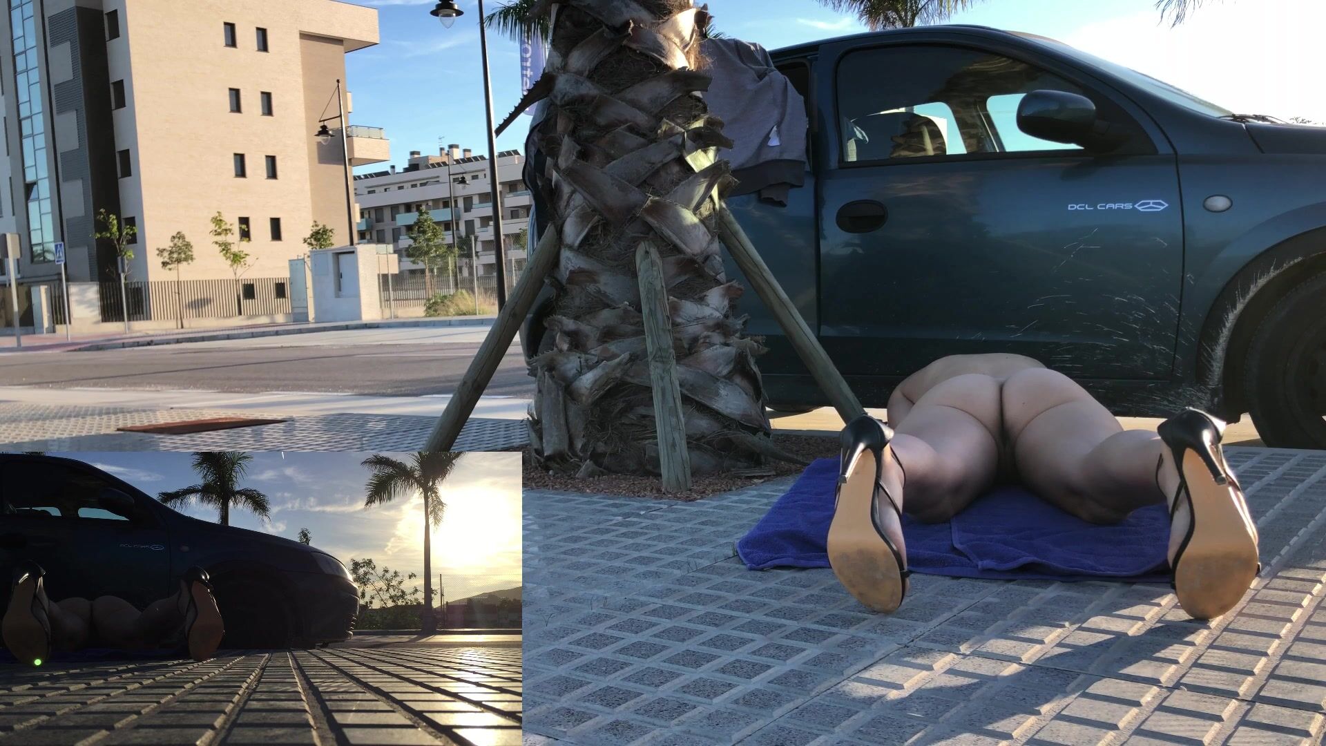 Laying Blindfolded In Sidewalk