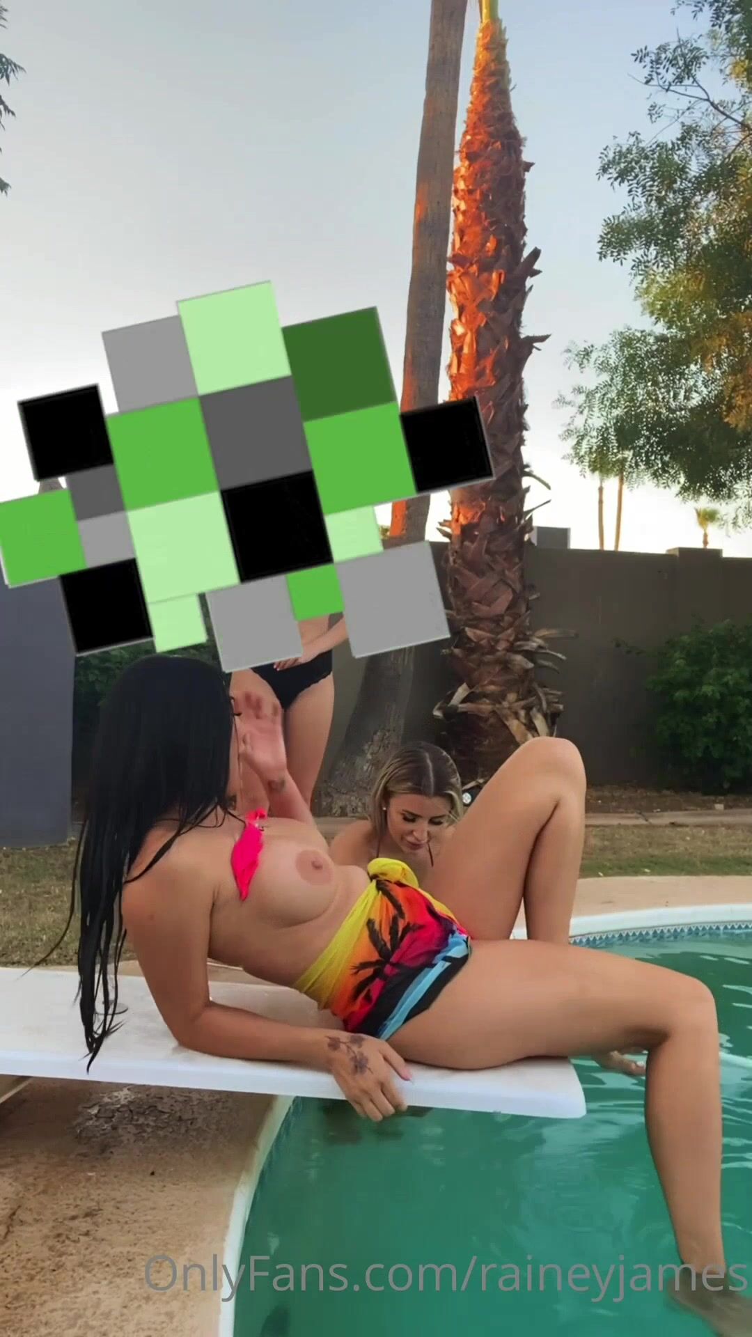 RaineyJames gg lesbian dildo fuck at the pool